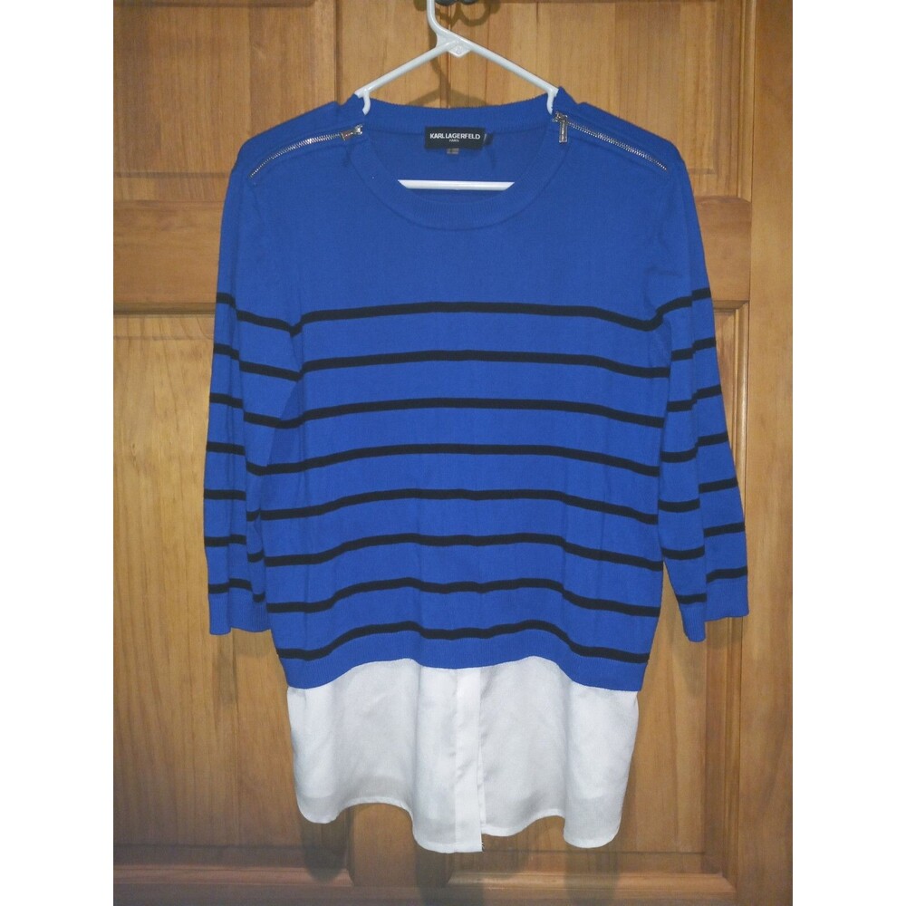 karl lagerfeld paris womans sz med, black,blue. White zipper top prep